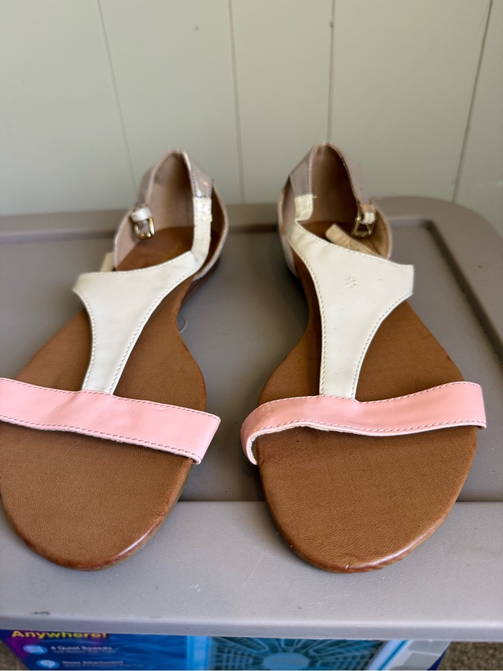 Jaclyn Smith White and Pink T-Strap Sandals
